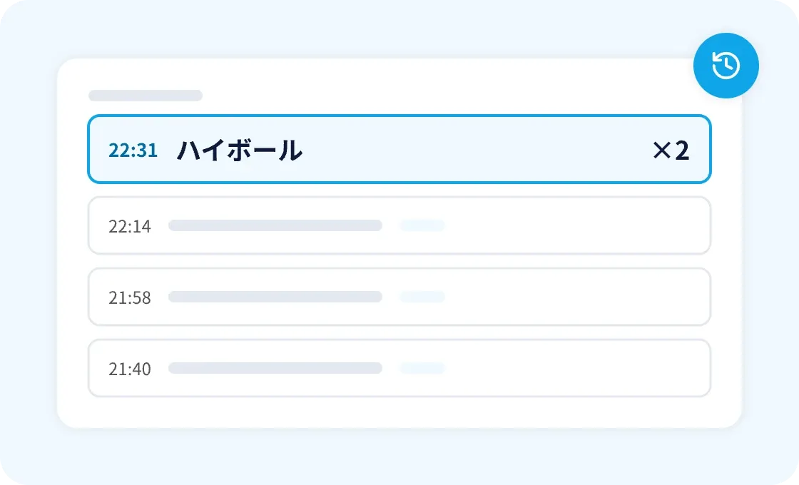 オーダーの入力時刻が履歴に残る